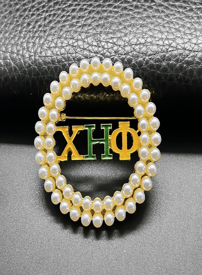 muiot Exquisite CHI ETA PHI Sorority Enamel Letter Imitation Pearl Brooch - Round Metal Jewelry Pin - Image 3